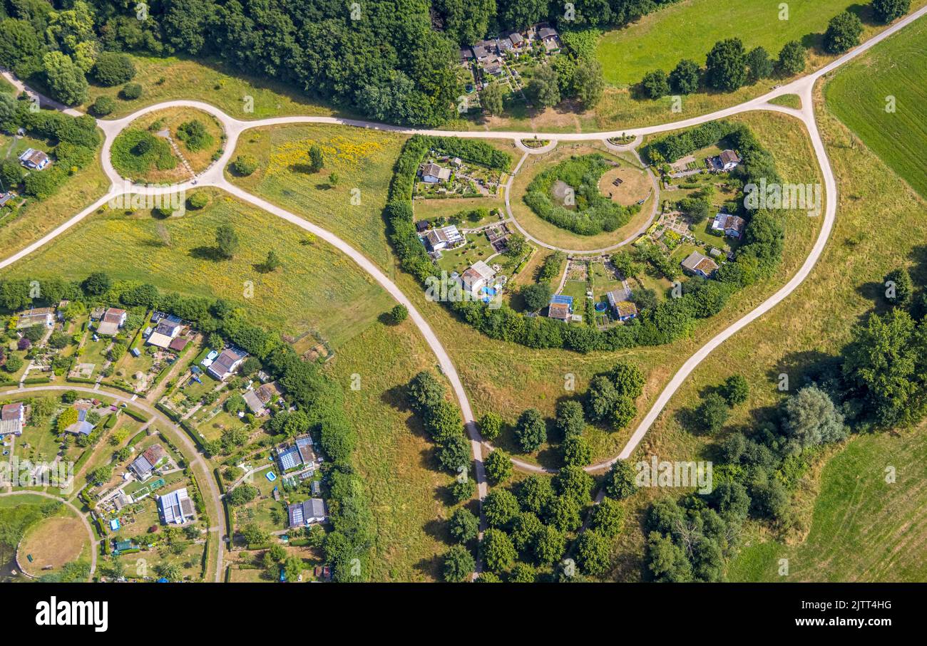 Aerial view, garden club Alte Körne with circular plots, landscape park