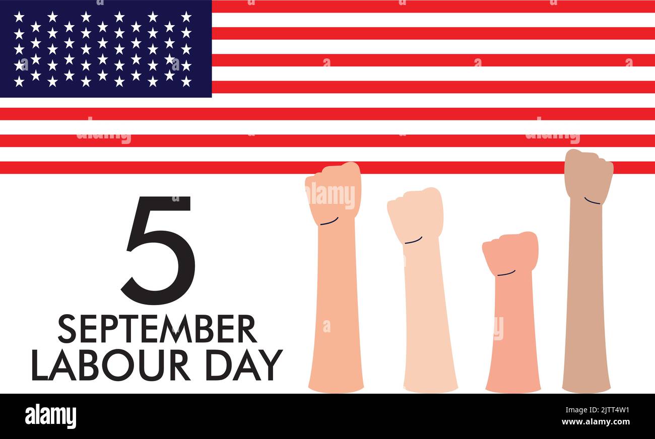 USA Labor Day Poster Showing Hands of People of Different Occupations with USA Flag, Happy Labour Day, 5 September Stock Vector