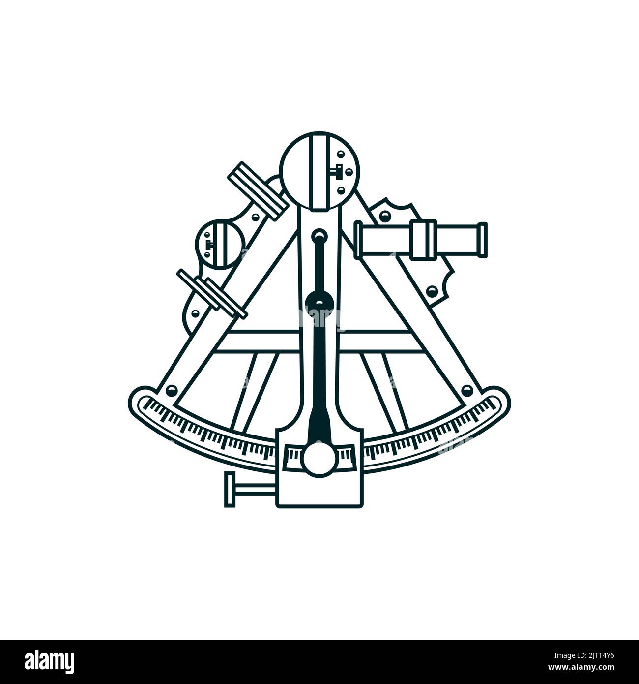 Sextant, ship navigation and nautical astrolabe, marine tool vector icon. Navy sailor sextant, astronomy and travel symbol of seafarer captain sailing Stock Vector