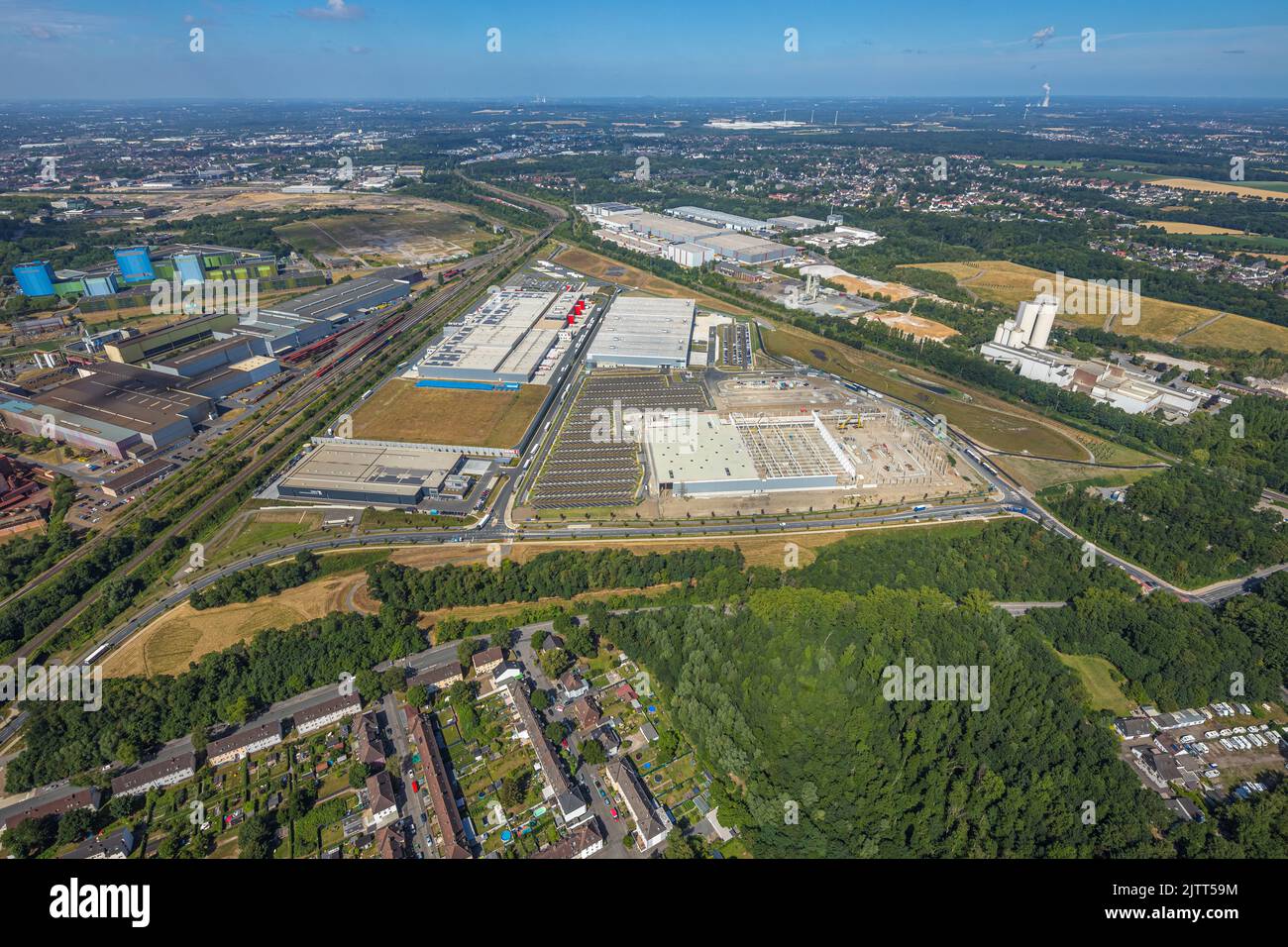 Aerial view, Westfalenhütte industrial park, construction site for Prologis Park Dortmund DC2, Rewe Logistik, Walzwerkstraße corner Sinterstraße, Kauf Stock Photo