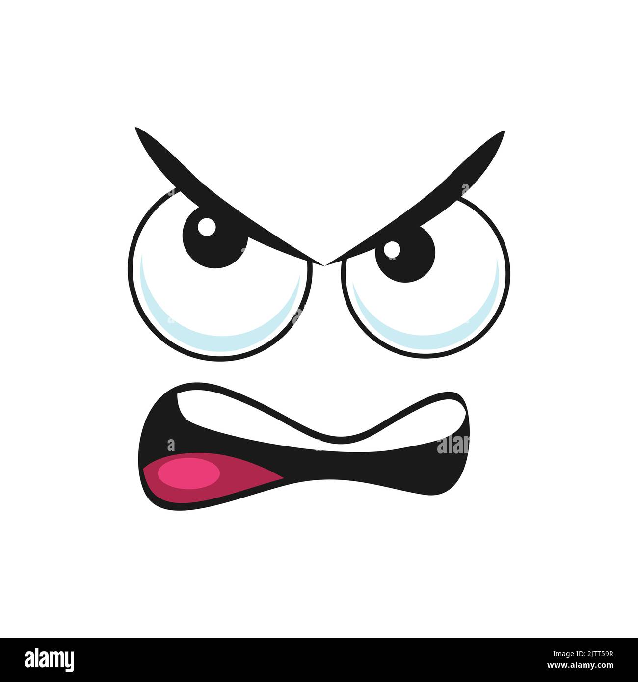 Cartoon grumble face, vector emoji with angry eyes and open mouth. Griper negative facial expression, growl feelings, comic murmur face isolated on white background Stock Vector