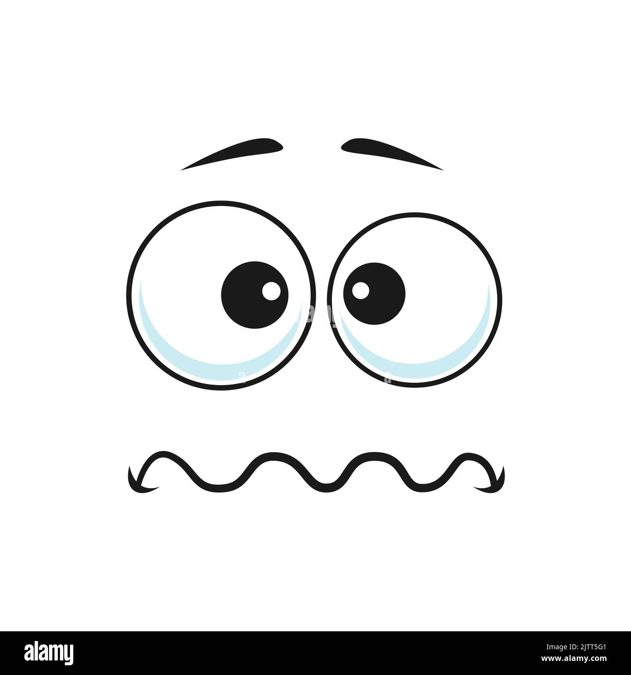 Cartoon face frightened or worry emoji, vector character scared