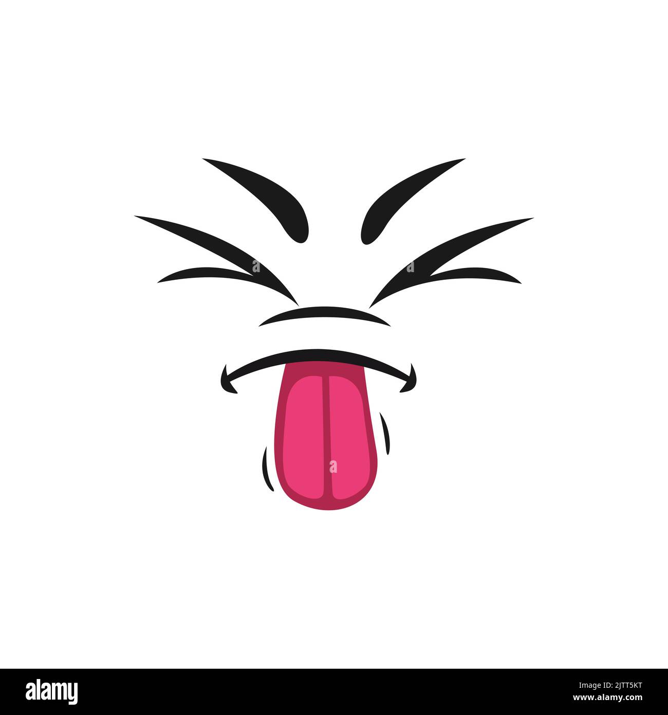 Cartoon face with pink sticking tongue and closed eyes, vector tease or sour taste facial expression, funny emoji. Naughty or disgusting emotion isolated on white background Stock Vector