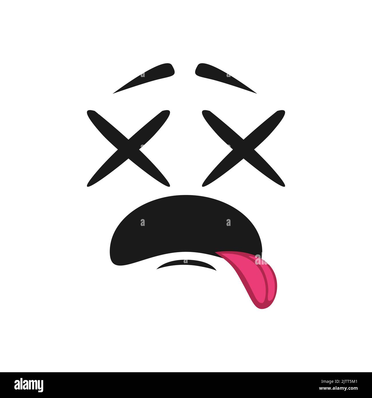 Cartoon exhausted face with eyes crosses and tongue hang down. Vector