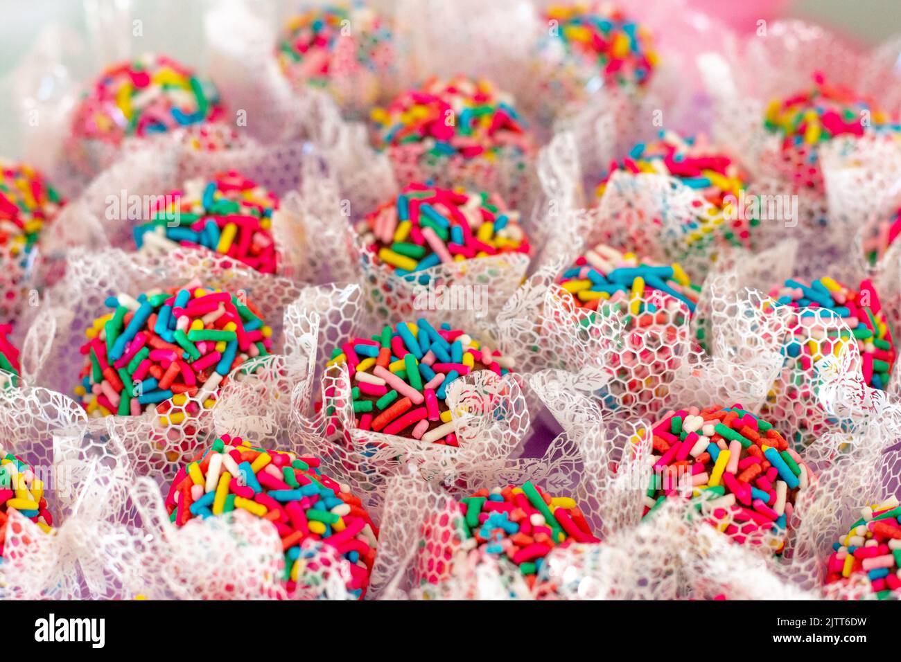 brigadeiro ( chocolate ball ) with colorful sprinkles, very popular in