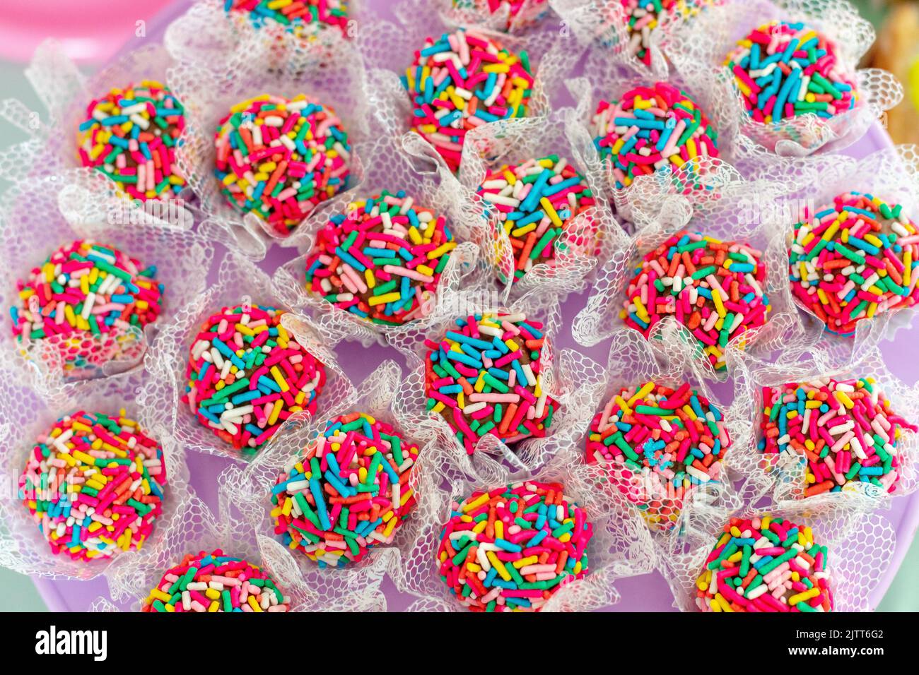 brigadeiro ( chocolate ball ) with colorful sprinkles, very popular in