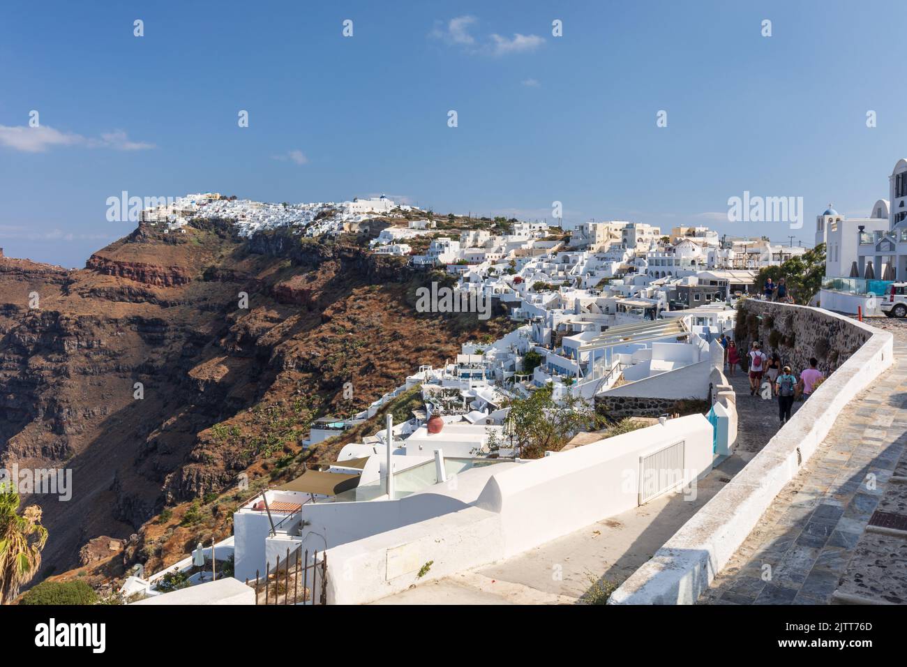 View of whitewashed buildings in Firostefani and Imerovigil in the background. Santorini, Cyclades islands, Greece, Europe Stock Photo