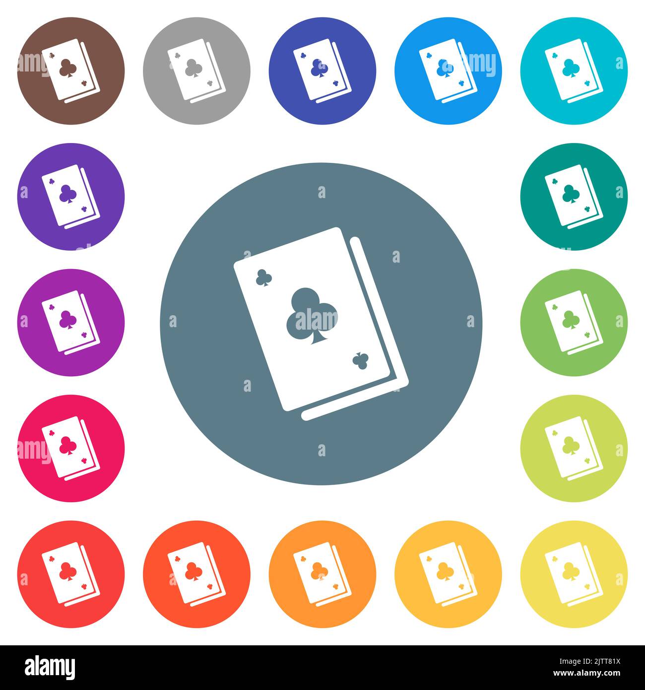 Card game solid flat white icons on round color backgrounds. 17 ...