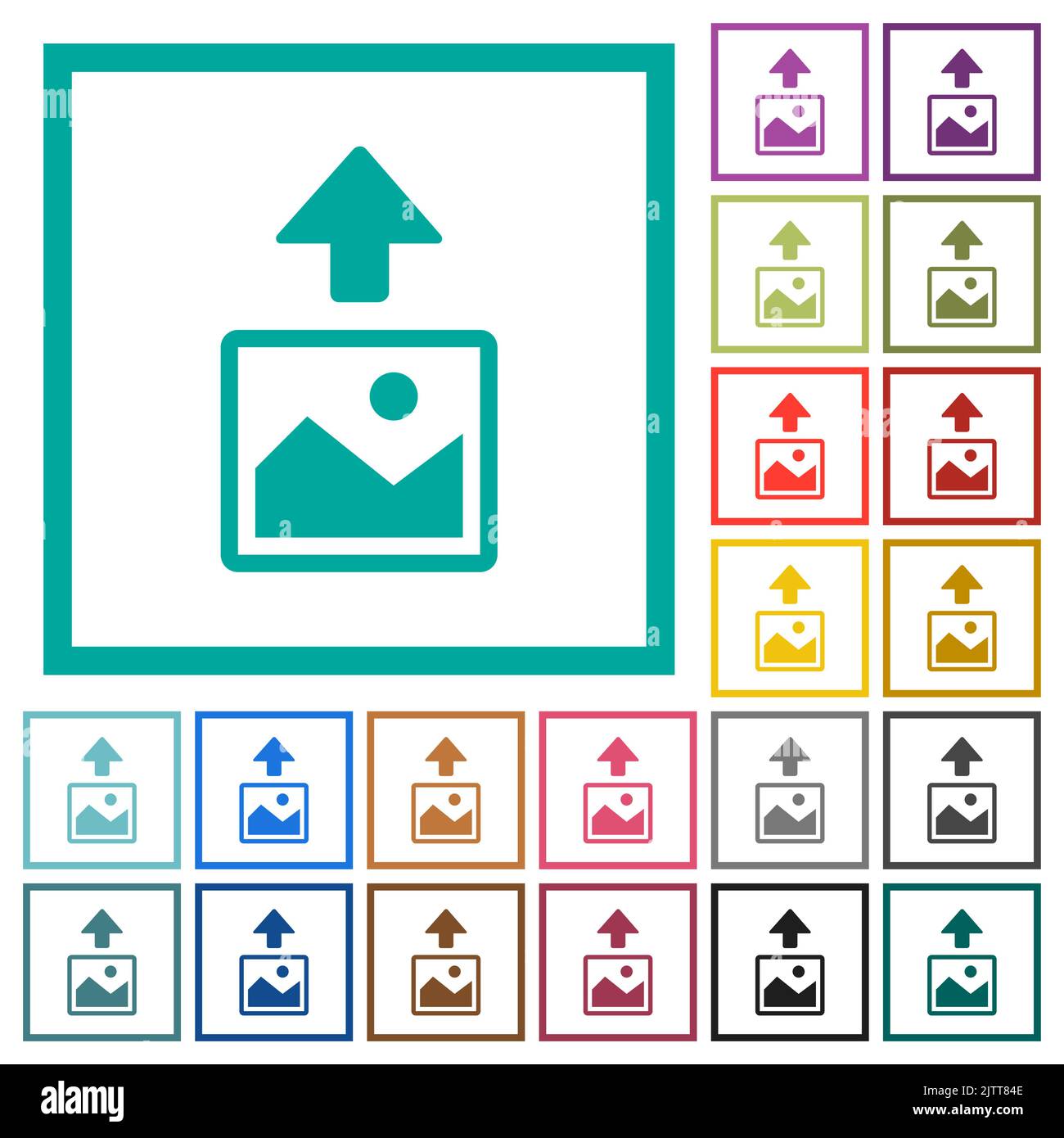 Upload image flat color icons with quadrant frames on white background