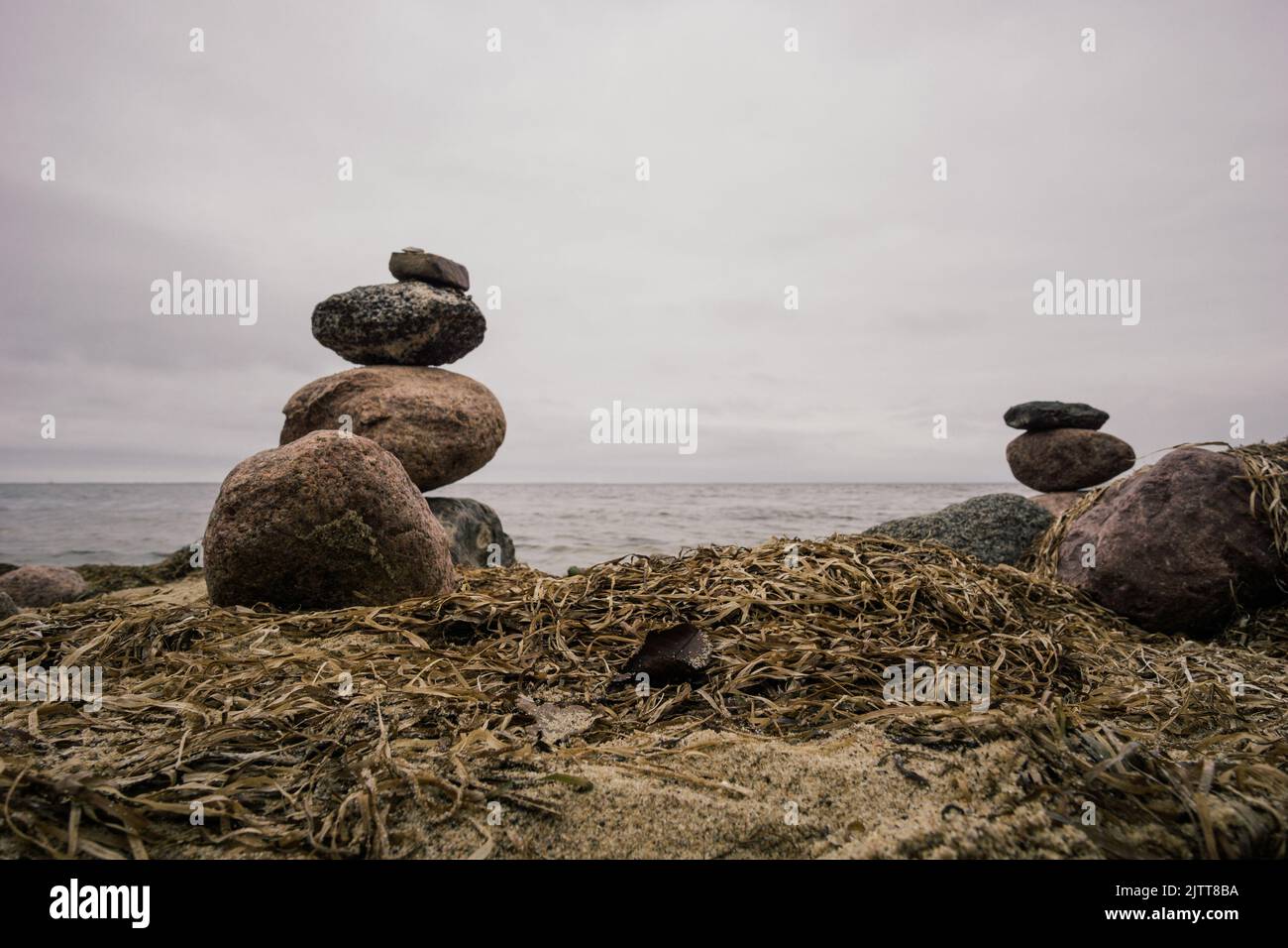 Stone towers on the beach of the Baltic Sea Stock Photo - Alamy