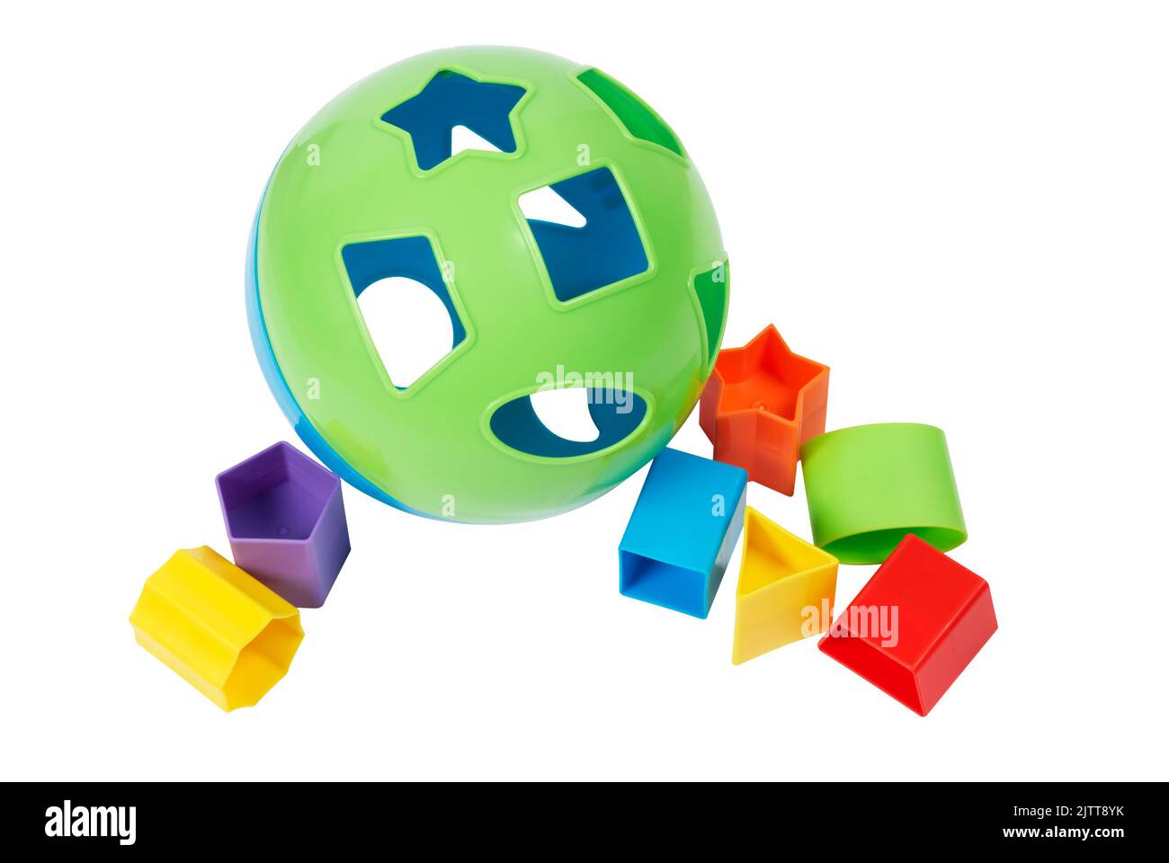 Childrens plastic shape sorter educational toy, isolated on white with