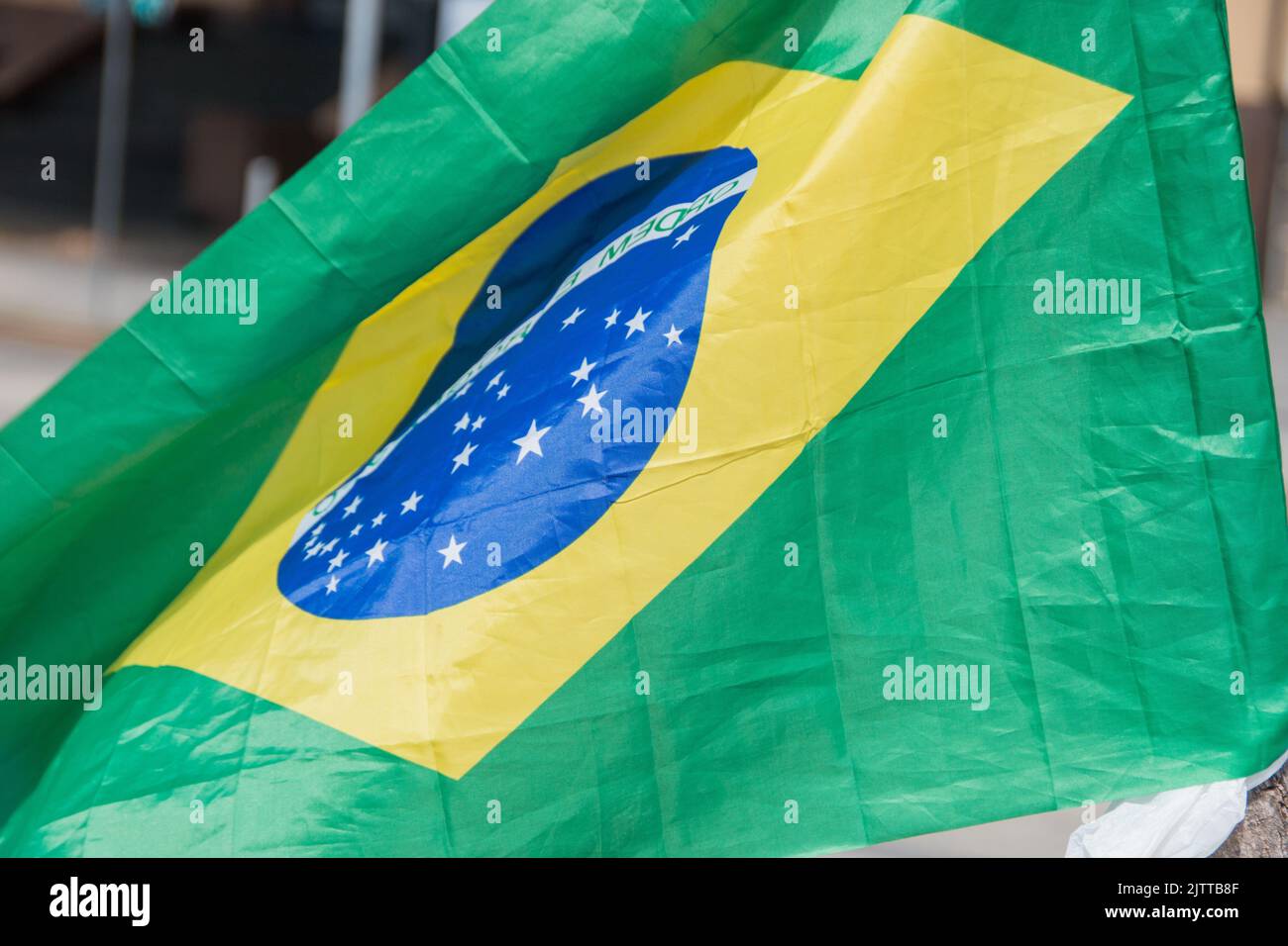 Brazil flag upside down outdoors in Rio de Janeiro Brazil Stock Photo