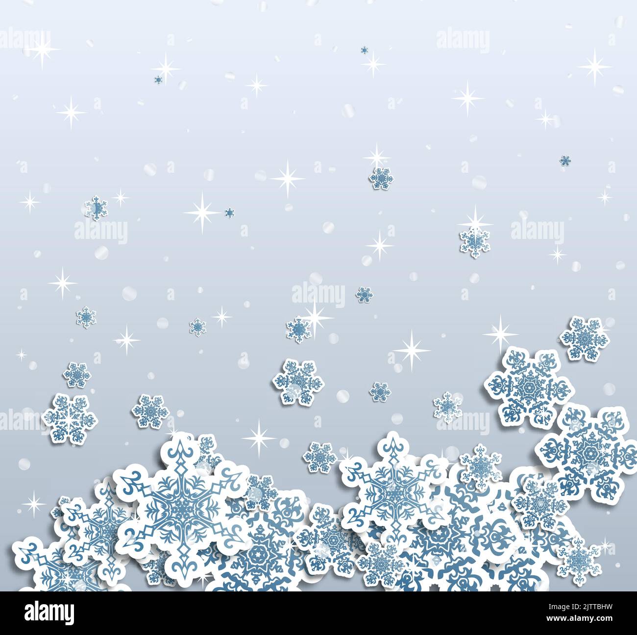 Christmas greeting card with type design and decorations on the snowy blue background. Vector illustration. Stock Vector