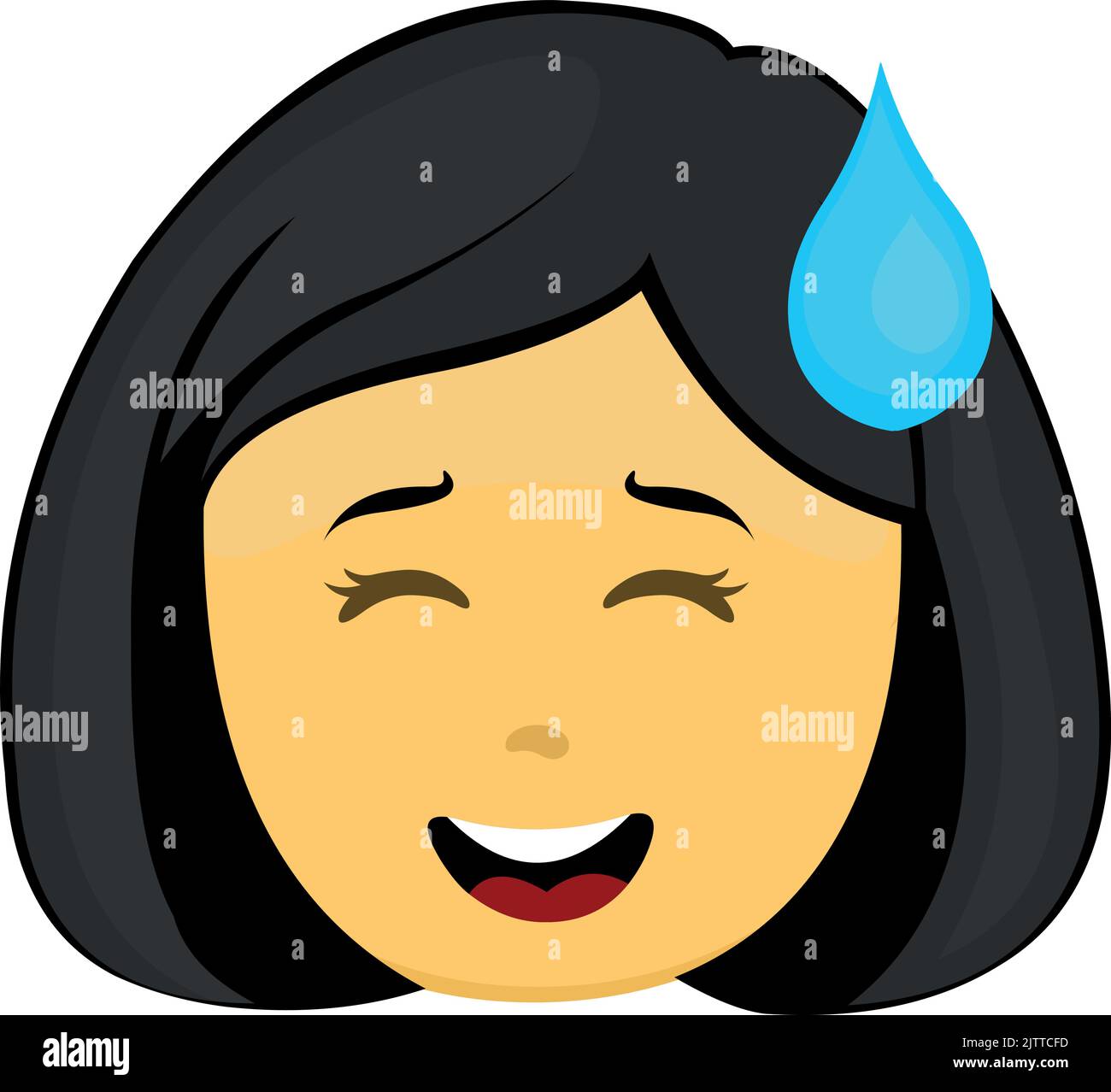 Vector emoticon illustration of a yellow cartoon woman face, with an