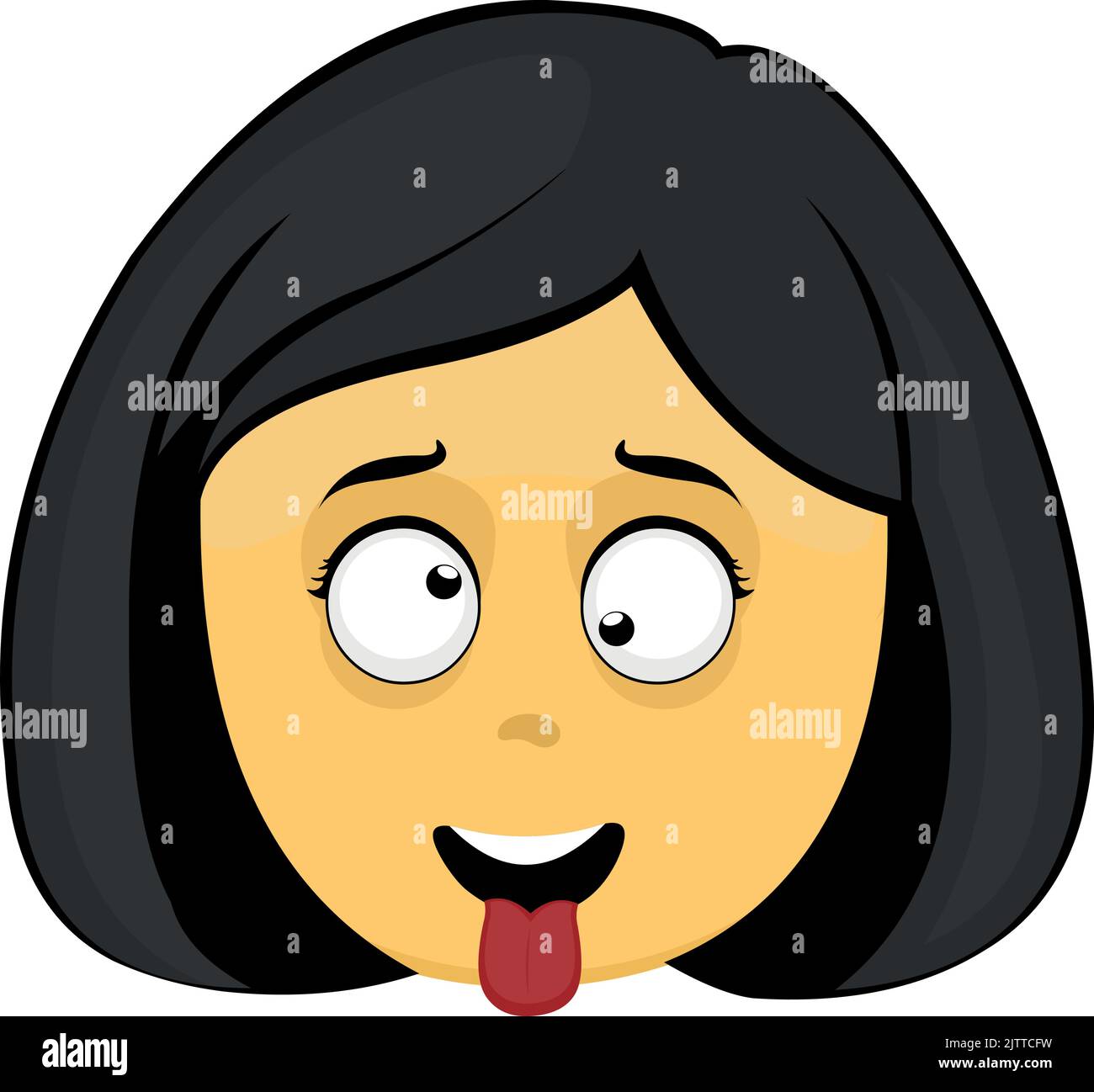 Vector emoticon illustration of a yellow cartoon woman face with a crazy expression Stock Vector