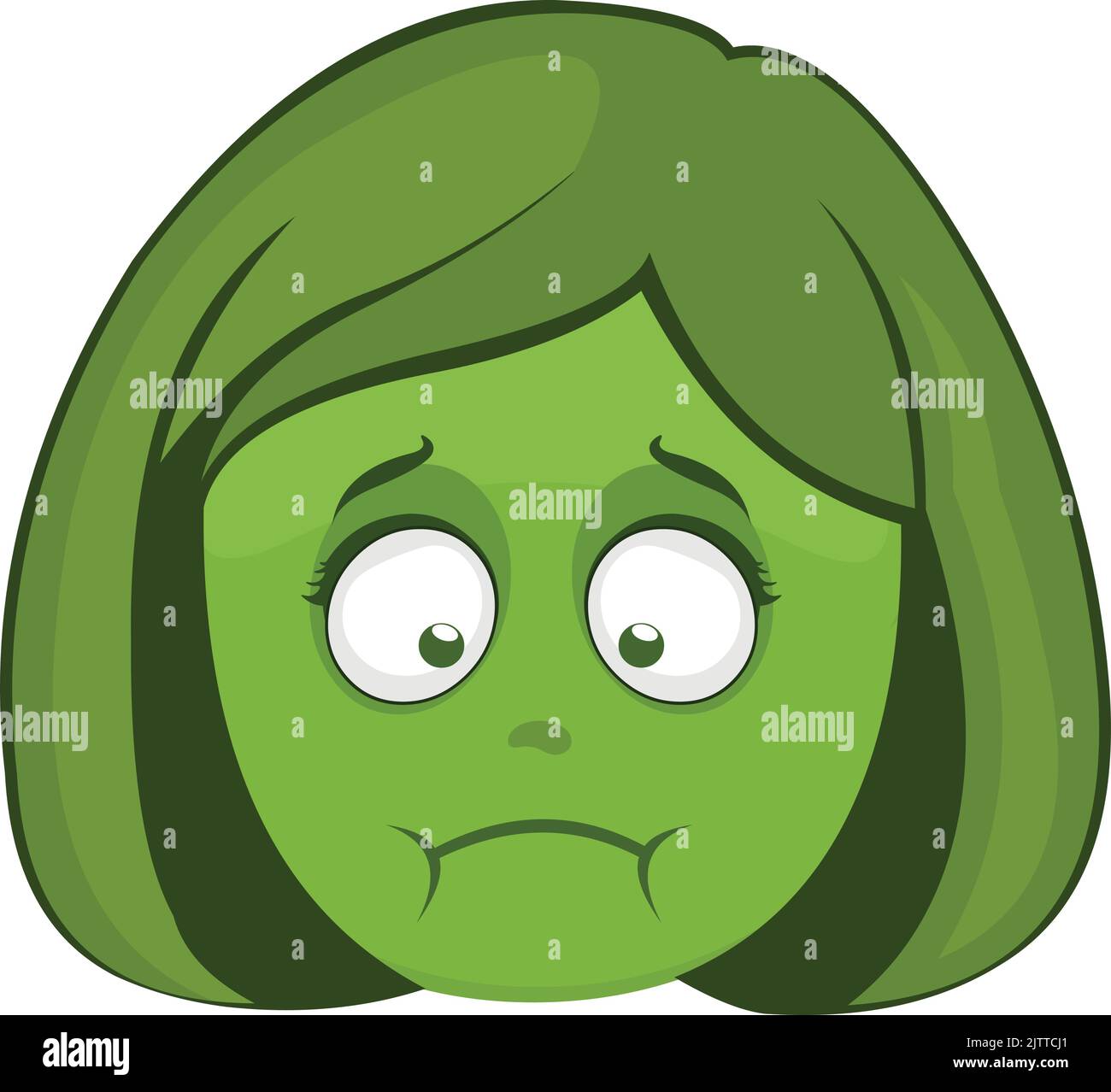Vector emoji illustration of a cartoon woman face with a green color of nausea and vomiting Stock Vector