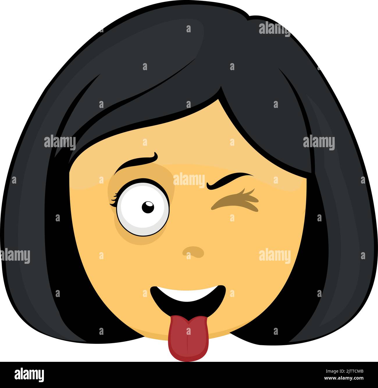 Vector emoji illustration of a yellow cartoon girl face, winking and with her tongue out Stock Vector