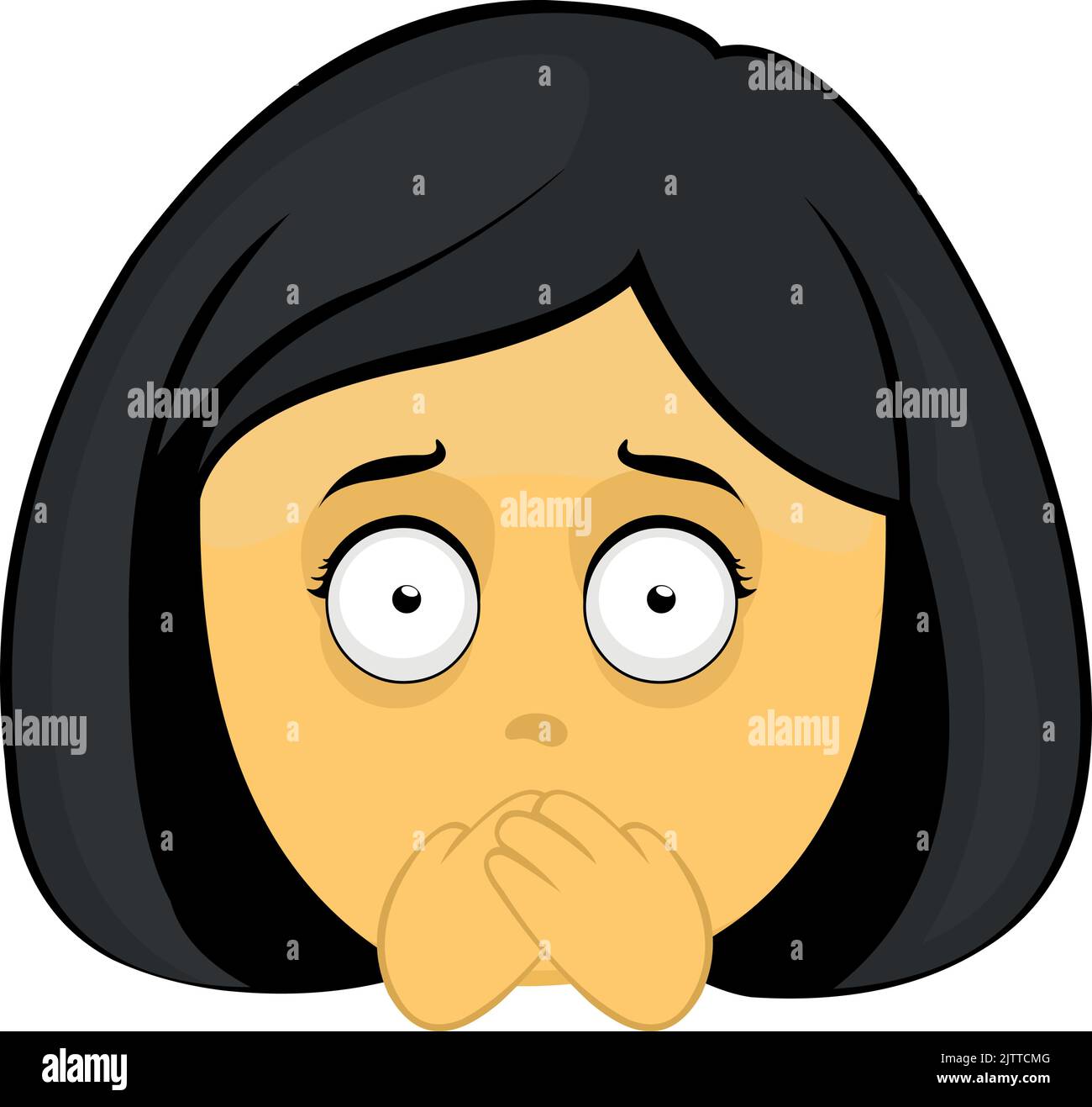 Vector illustration of emoji of a yellow cartoon woman face covering her mouth with her hands Stock Vector