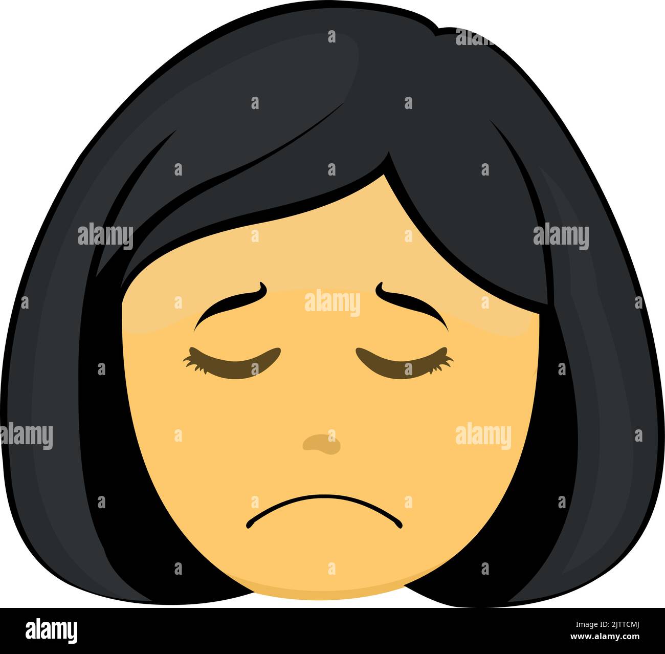 Vector emoticon illustration of a yellow cartoon woman's face with a sad and sorry expression Stock Vector