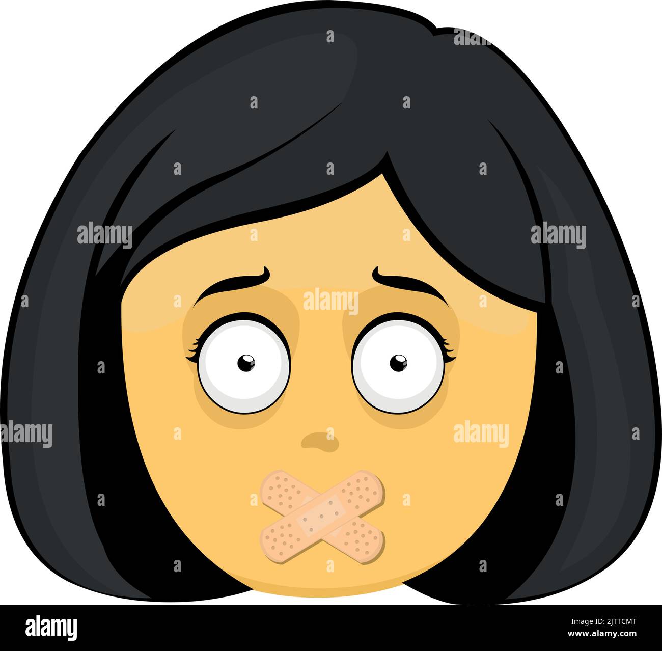 Vector emoji illustration of a yellow cartoon woman with an adhesive band on her mouth Stock Vector
