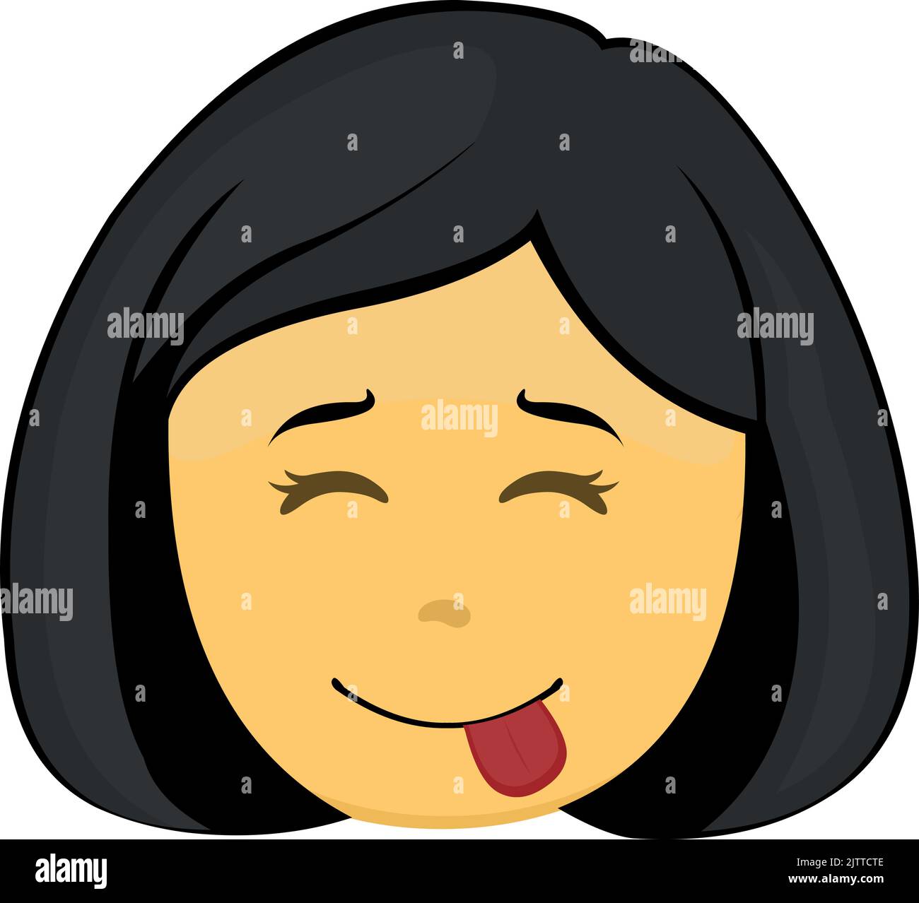 Vector emoticon illustration of a yellow cartoon woman face with a