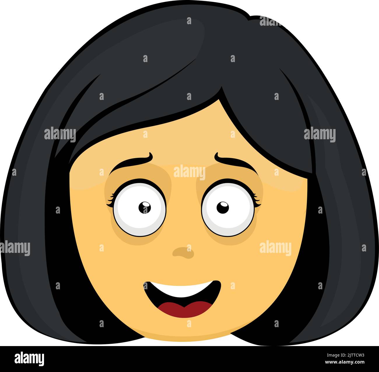 Vector illustration of the face of an emoticon of a woman in yellow with a happy expression Stock Vector