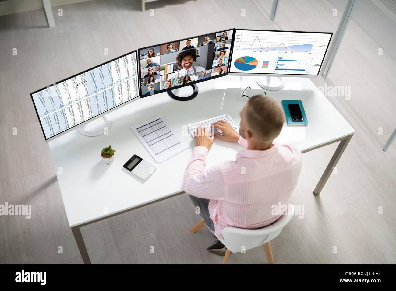 Watching Online Video Conference Learning Webinar Meeting Stock Photo