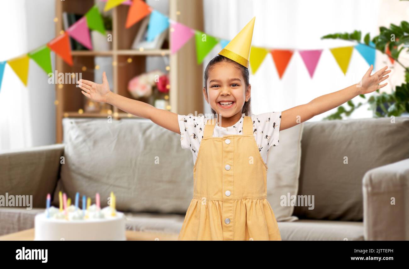 happy little girl at birthday party at home Stock Photo - Alamy