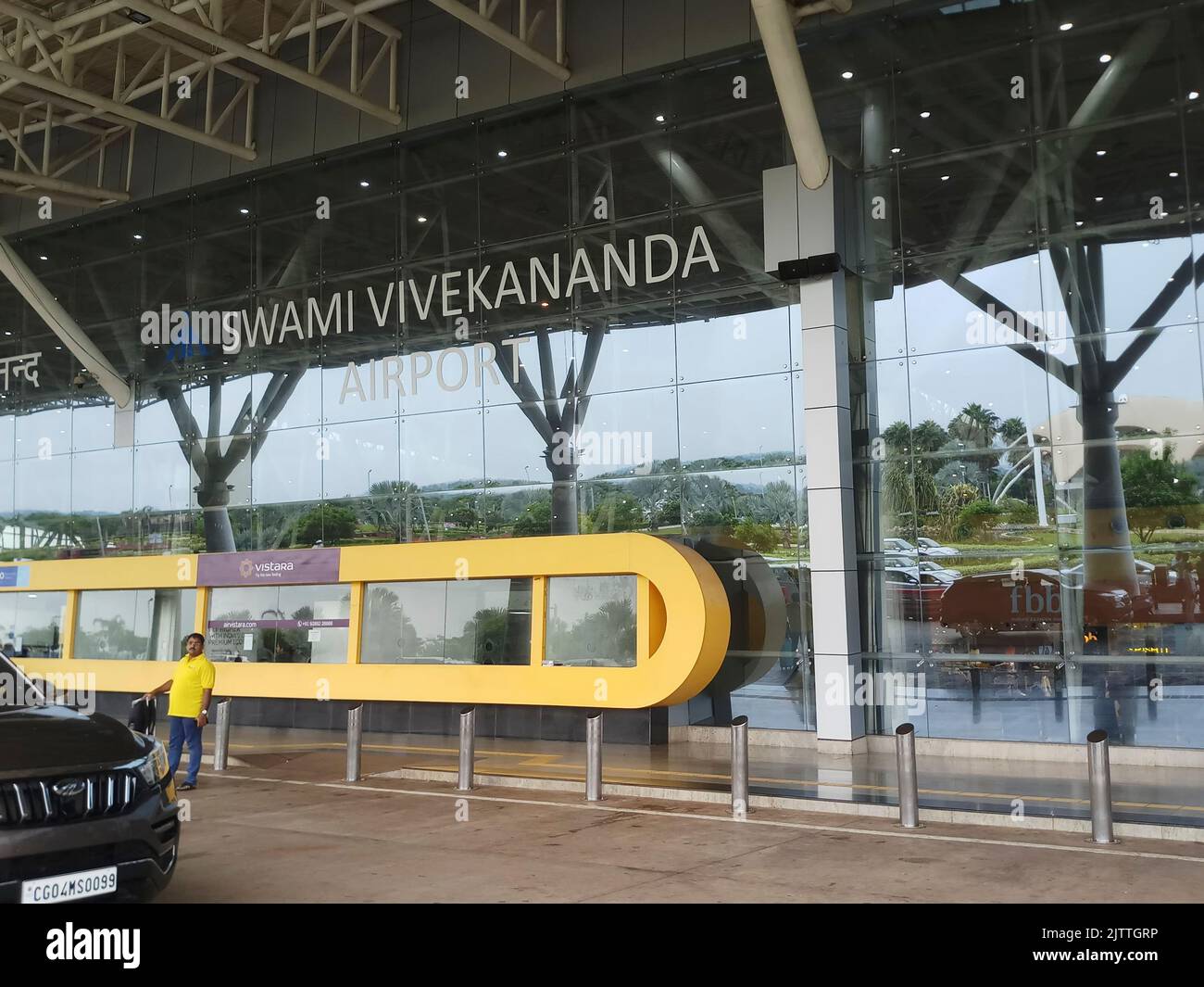 Raipur, Chattisgarh, India - 9th August 2019 : Aiport gate at Swami Vivekananda Airport. Beautiful exterior Indian architecture. Stock Photo