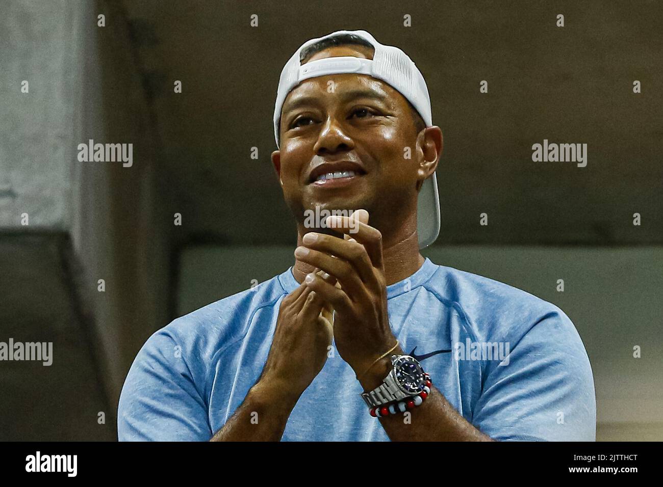 Tiger Woods watching Serena Williams at US Open 2019 Stock Photo