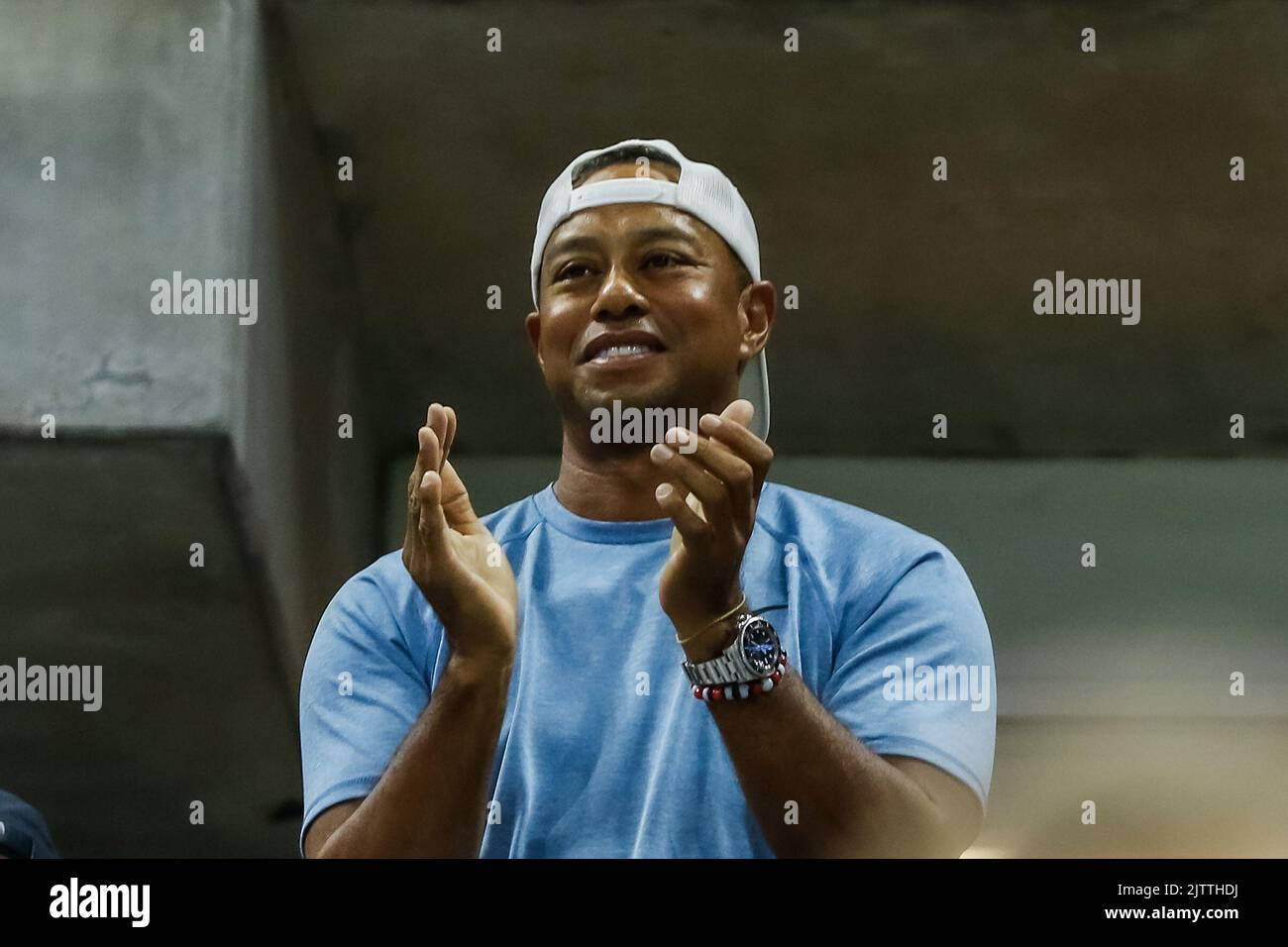 Tiger Woods watching Serena Williams at US Open 2019 Stock Photo