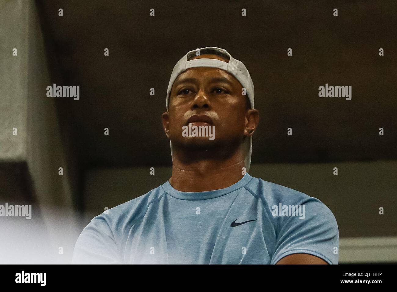 Tiger Woods watching Serena Williams at US Open 2019 Stock Photo