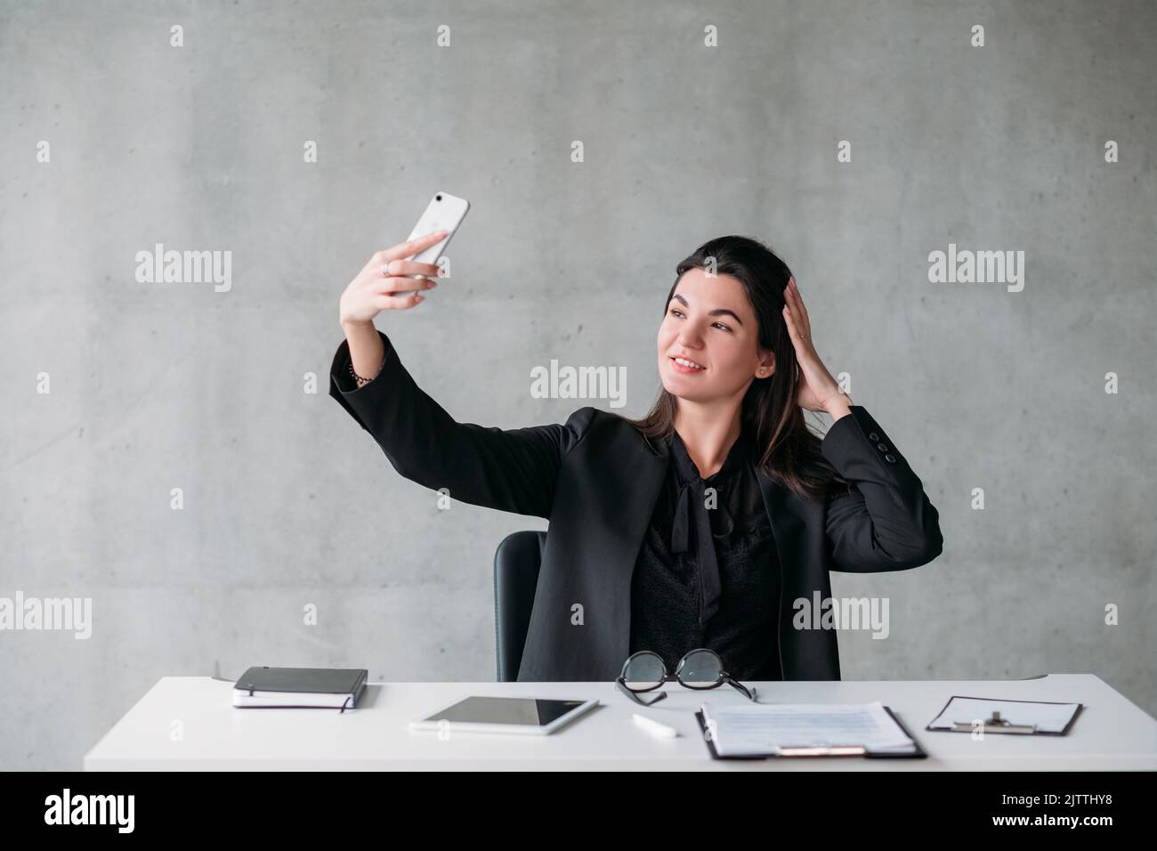 networking obsession narcistic business woman Stock Photo