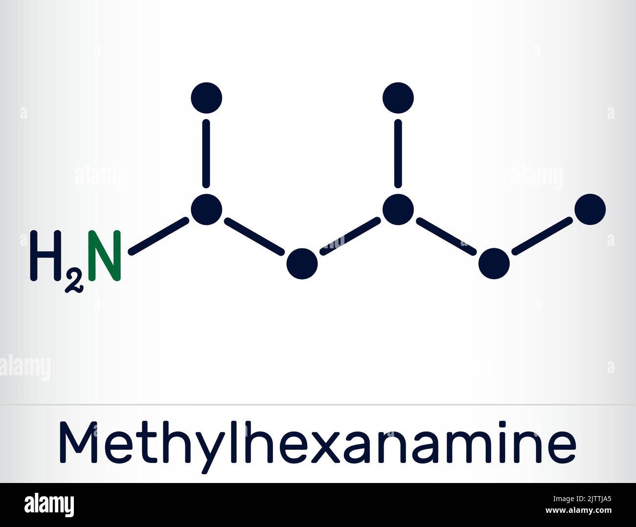 Methylhexanamine, methylhexamine, dimethylamylamine, DMAA molecule. It is alkylamine, indirect sympathomimetic drug. Skeletal chemical formula. Vector Stock Vector