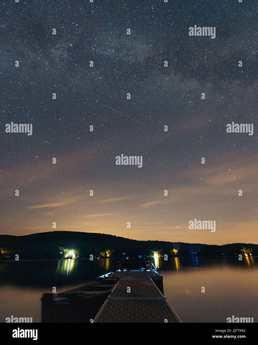 A vertical shot of a starry sky with a lake under it Stock Photo - Alamy