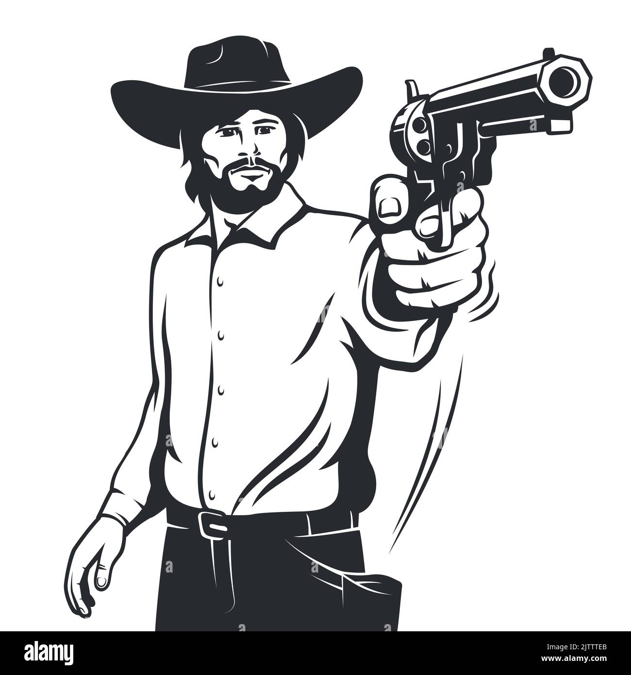 Cowboy gunslinger threatens with a gun Stock Vector