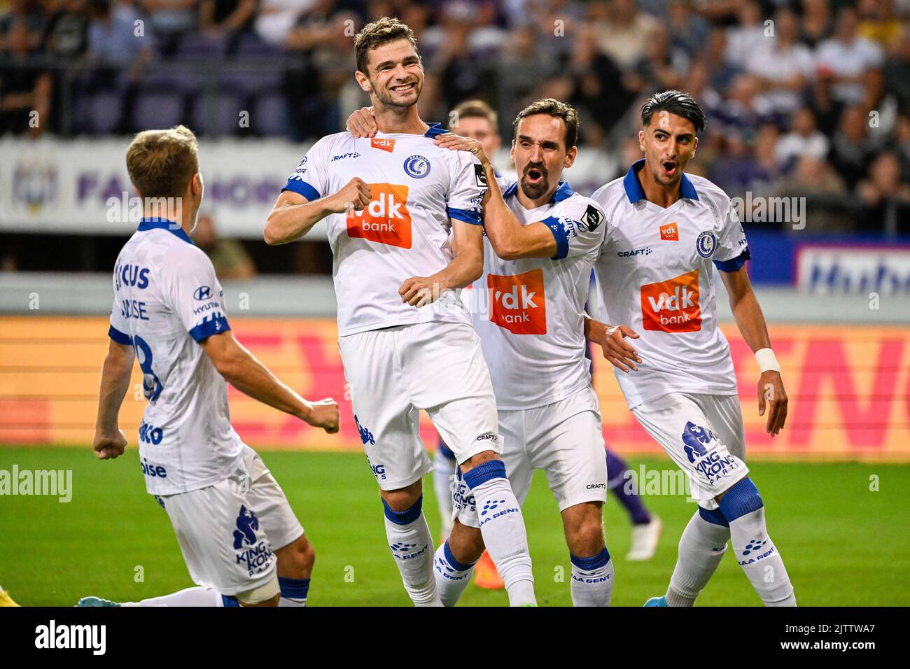 RSCA Futures' Mohamed Bouchouari celebrates after scoring during a soccer  match between RSC Anderlecht Futures (u23)