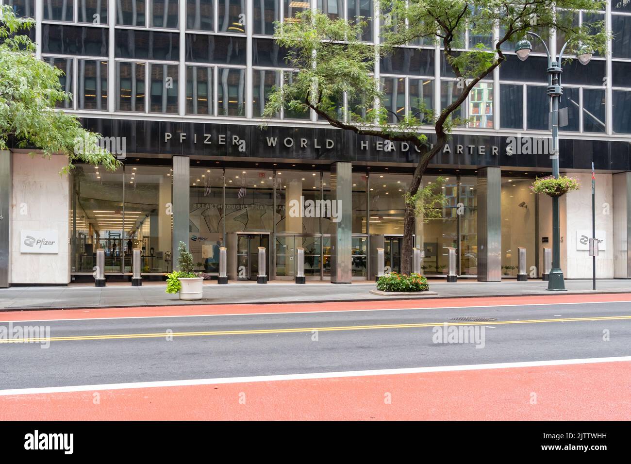 New York City, NY, USA - August 22, 2022: Pfizer world headquarters in New York City, USA. Stock Photo