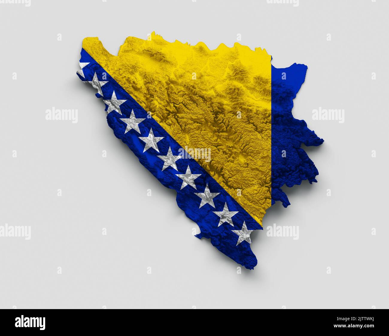 A 3d illustration of the Bosnia and Herzegovina map and the flag with ...