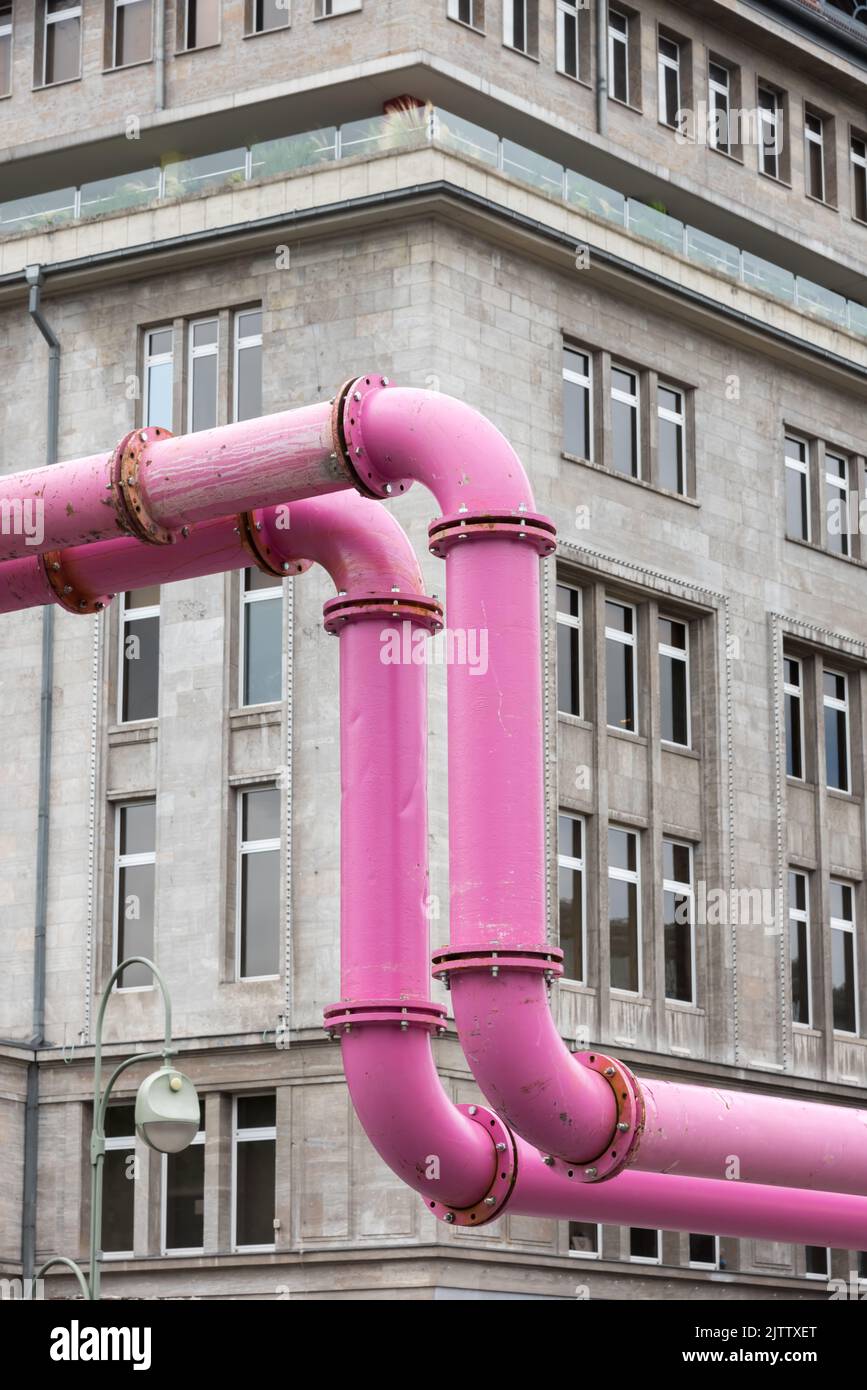 Pink sewage pipes in the west of Berlin Stock Photo Alamy