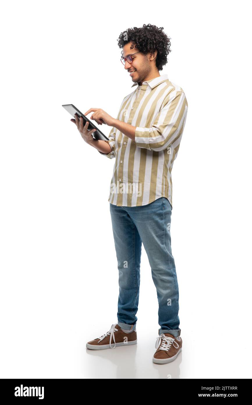 happy young man with tablet computer Stock Photo