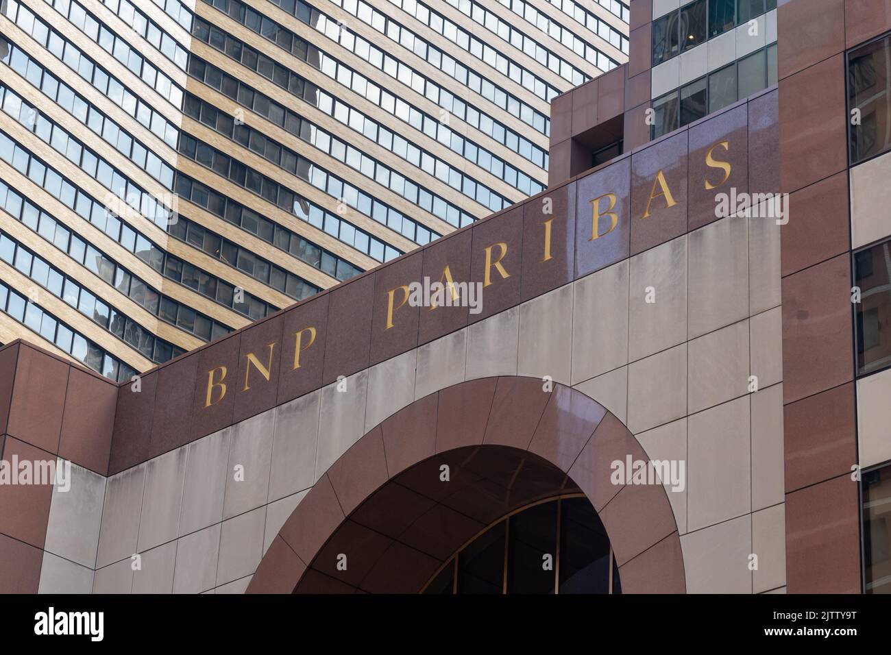 New York City, NY, USA - August 20, 2022: BNP Paribas bank branch office on 7th Ave. in New York City, NY, USA. Stock Photo
