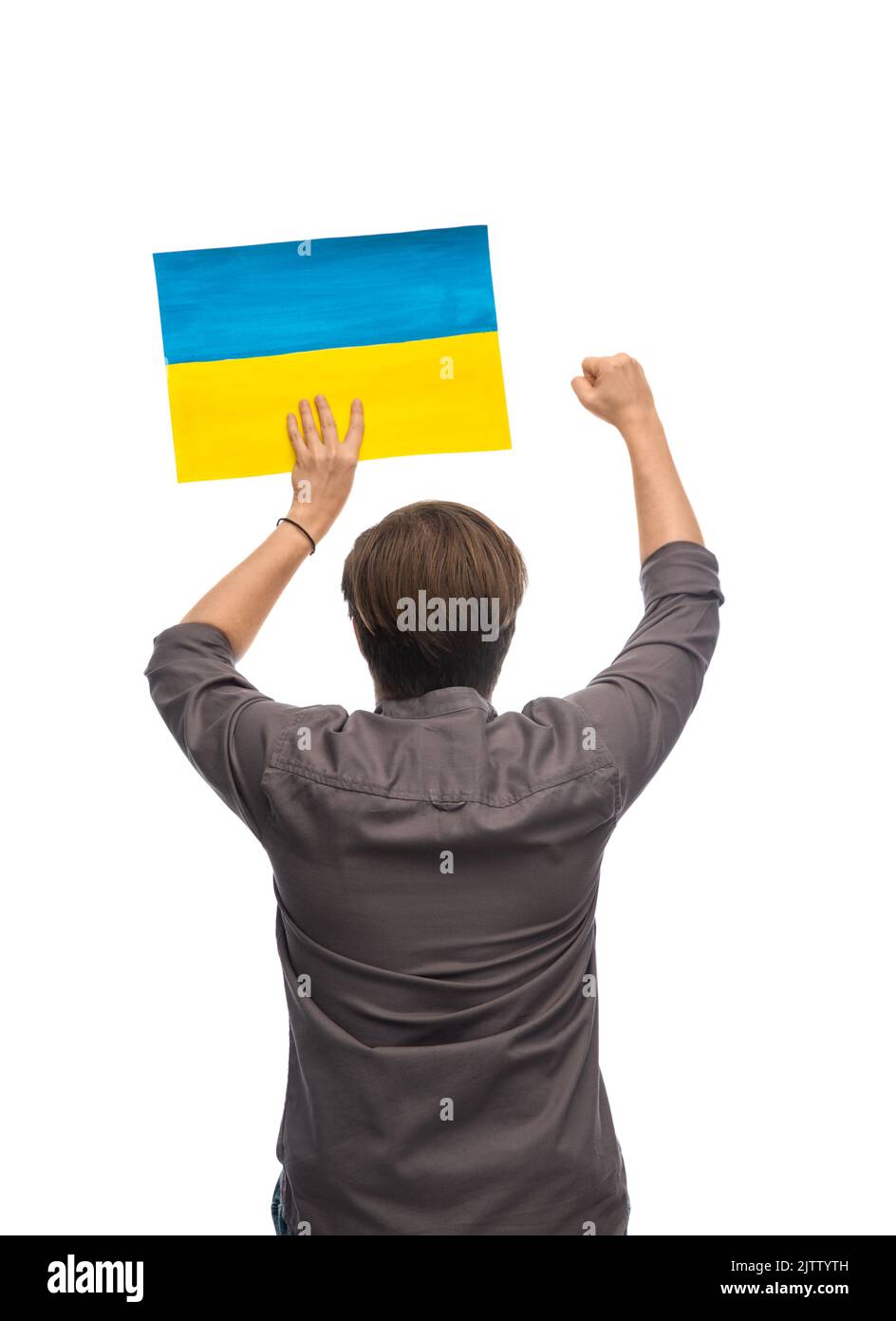 man holding flag of ukraine Stock Photo