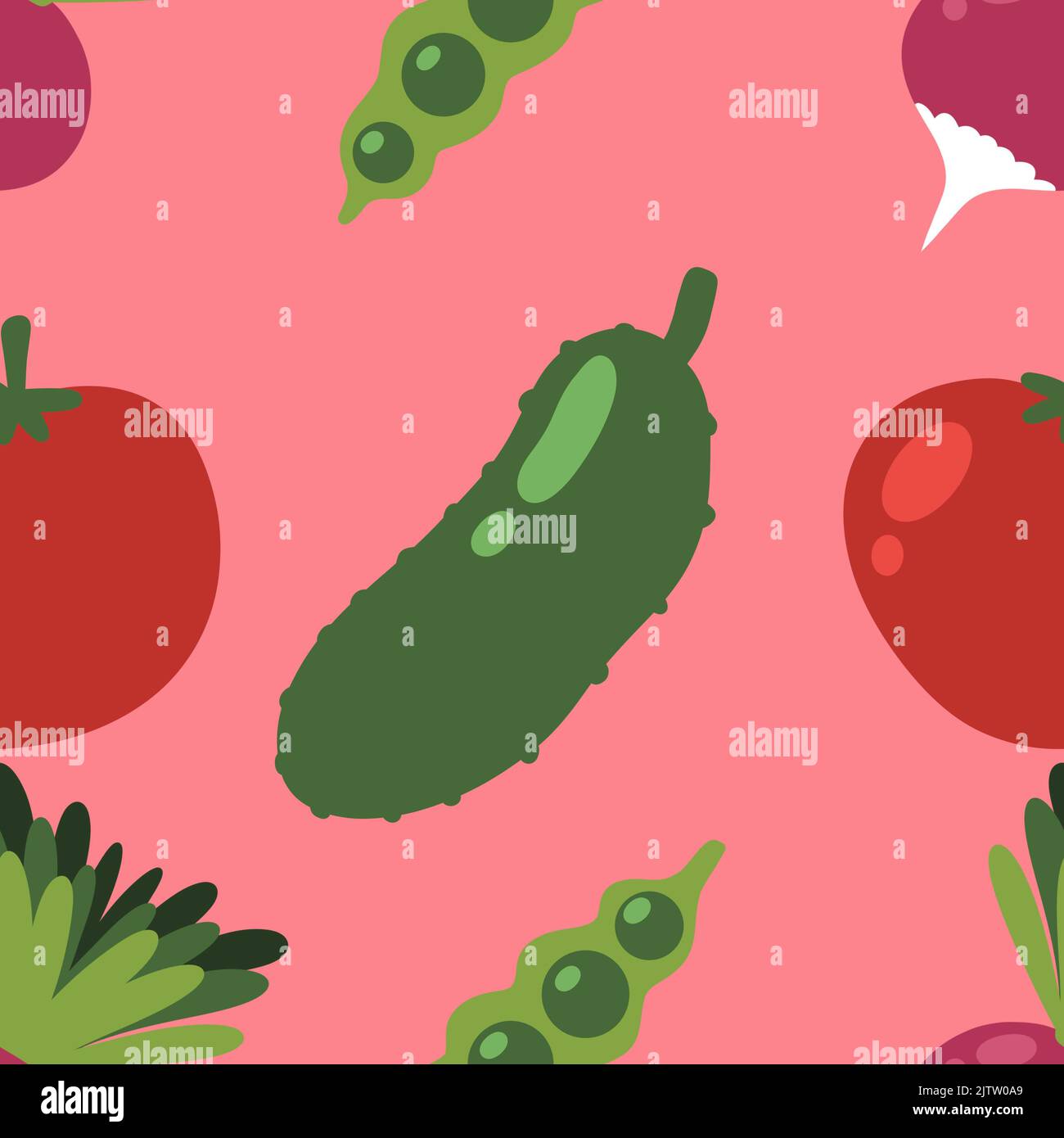 Autumn harvest cartoon seamless tomatoes and cucumber and radish and