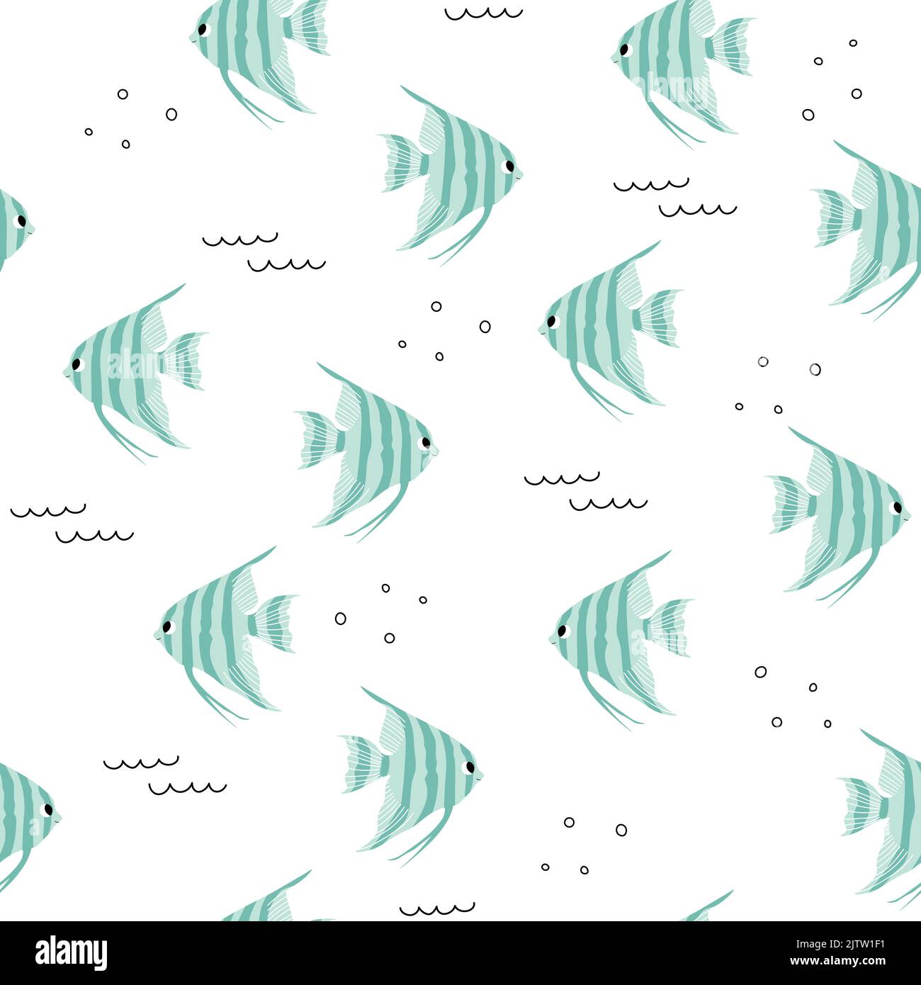 Vector seamless pattern with scalaria fish.Underwater cartoon creatures ...