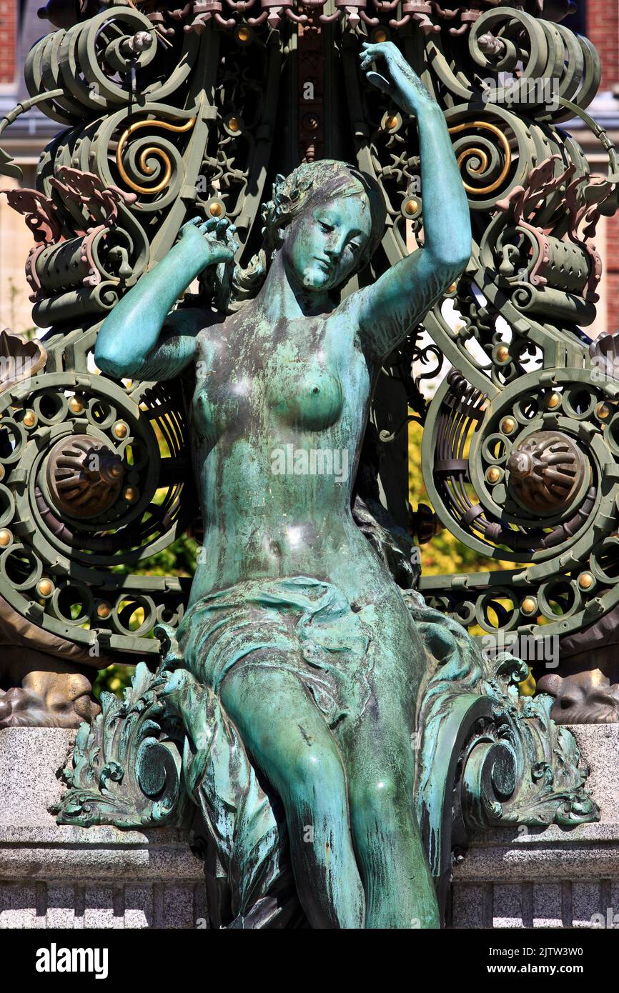 Close-up of the statue of Marie-Sans Chemise (Naked Mary) by Albert Roze in Amiens (Somme), France Stock Photo