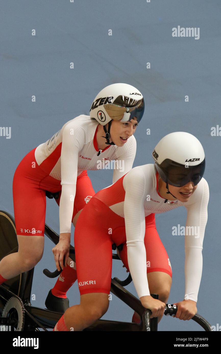 Sophie Unwin of England along with her pilot Holt in the women's Tandem B Sprint