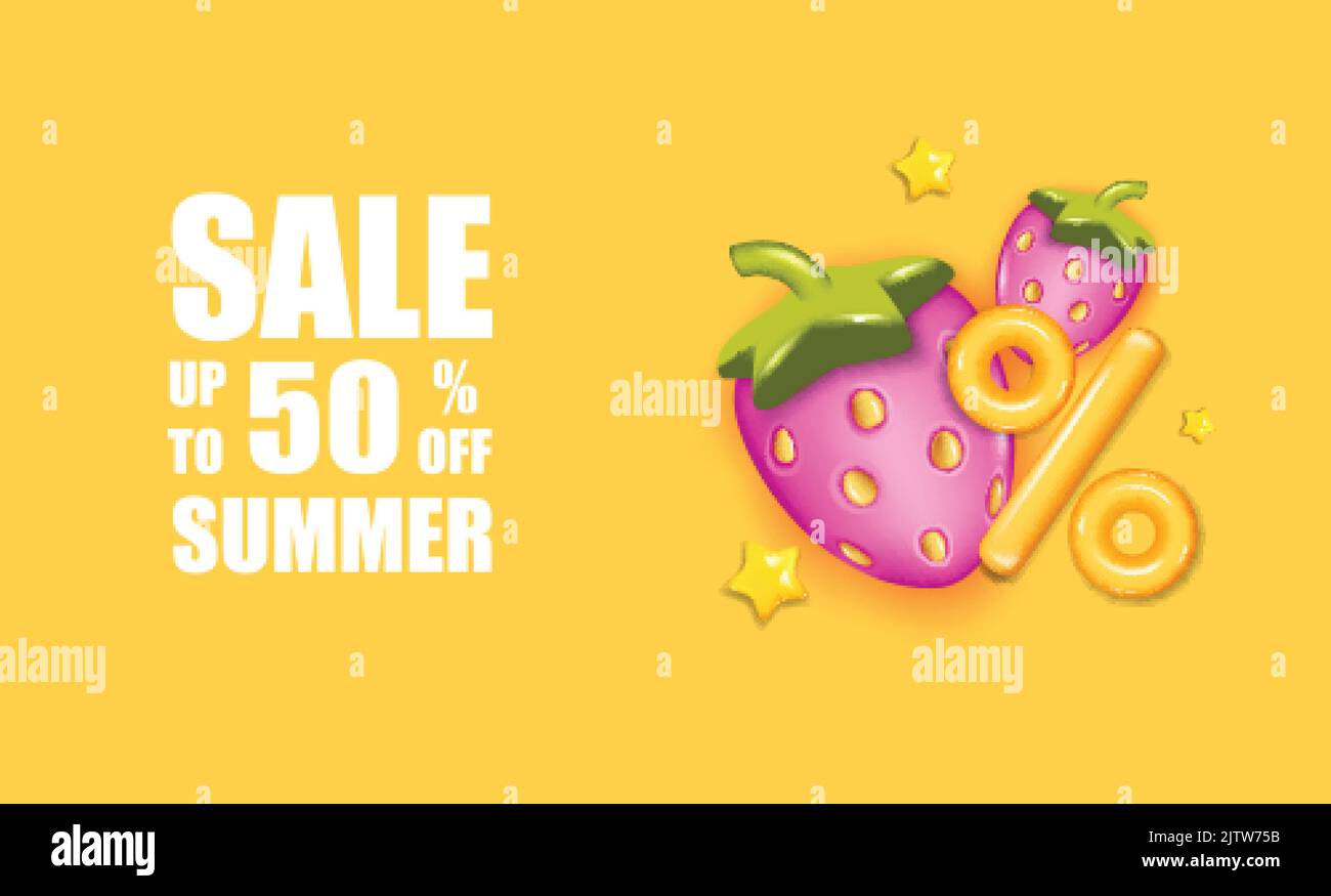 Summer sale poster with 3d package and Strawberry Stock Vector