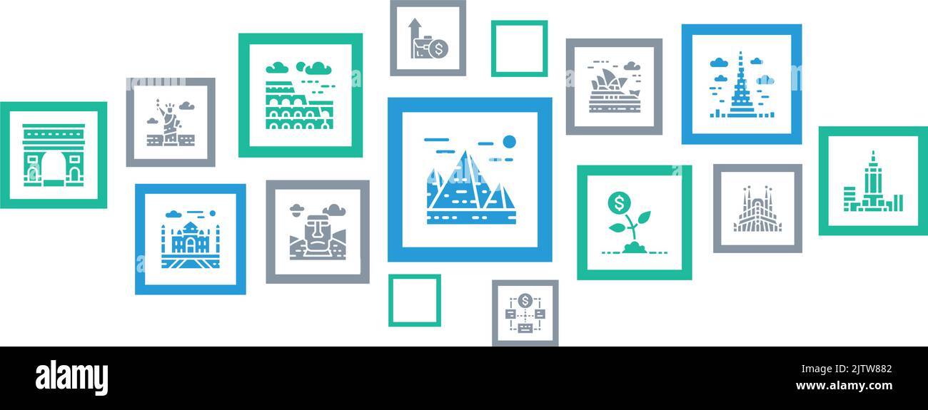 Travel Landmark icons infographic banner. Italy, United Kingdom, France ...