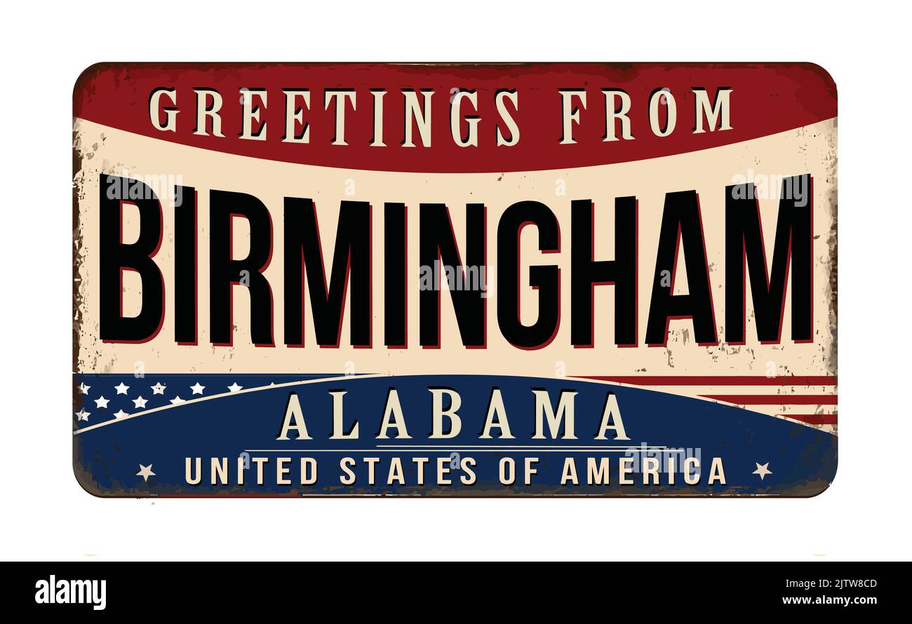 Greetings from Birmingham vintage rusty metal sign on a white background, vector illustration Stock Vector